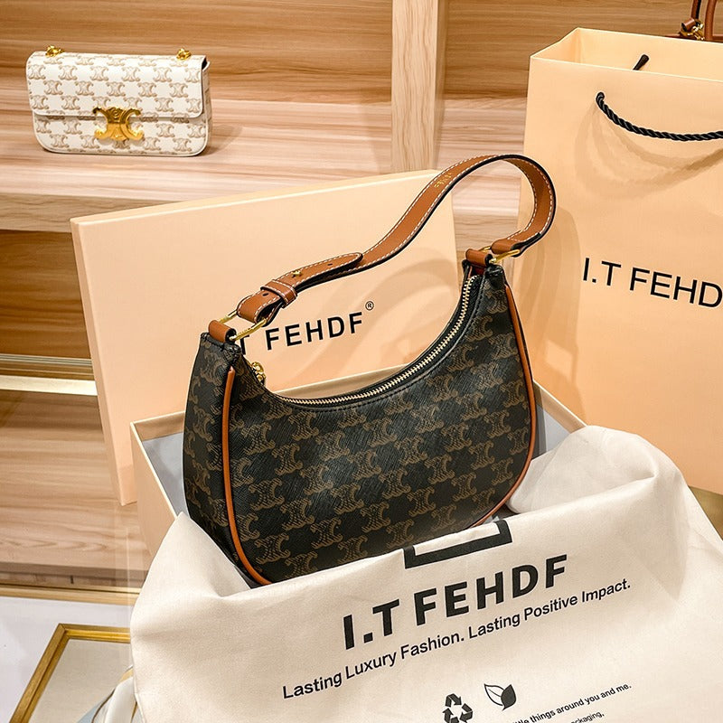 Women's Underarm Fashion Genuine Leather Moon Same Armpit Bags