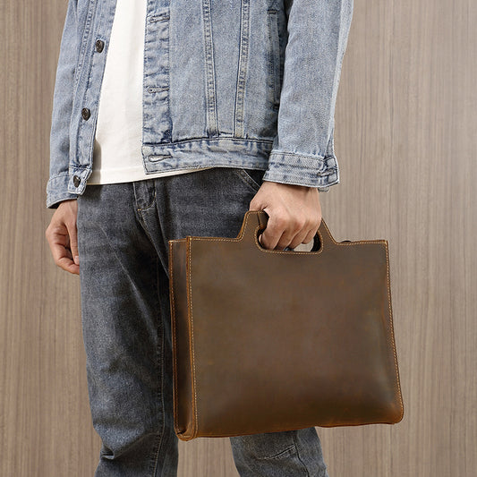 Men's Leather Scalper Crazy Horse Retro Simple Handbags