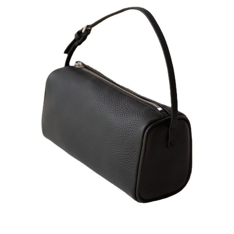 Layer Cowhide Underarm Cylindrical Pouch Pencil Box Bags