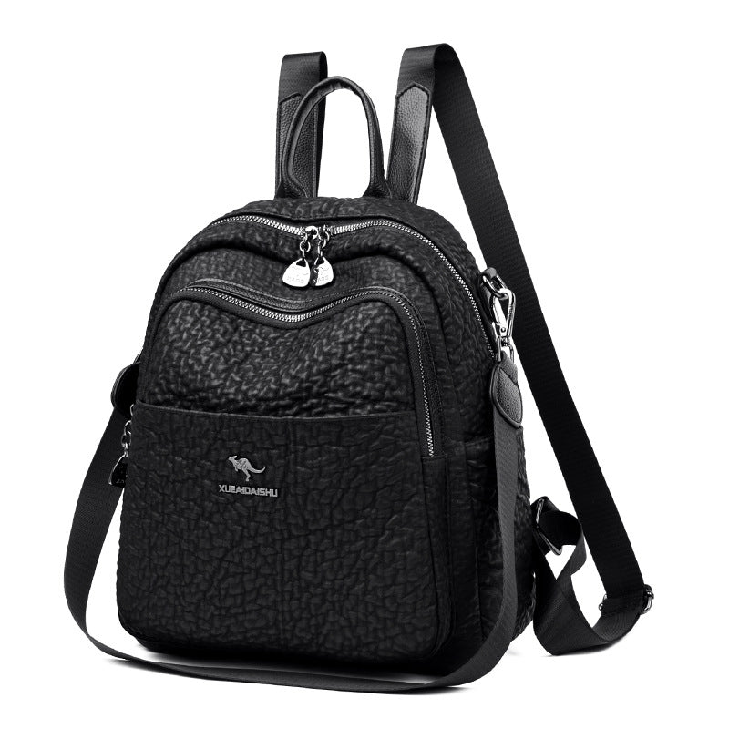 Korean Style Simple Soft Leather Large Backpacks
