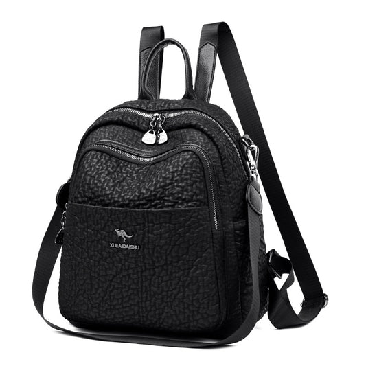 Korean Style Simple Soft Leather Large Backpacks