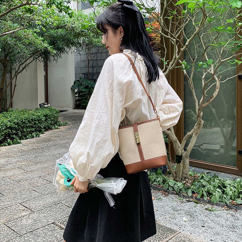 Women's Cowhide Canvas Stitching Summer Underarm Korean Crossbody Bags