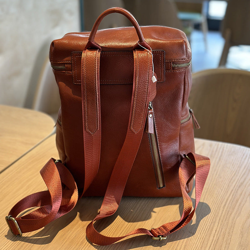 Women's Vintage Leather Simple First Layer Cowhide Backpacks