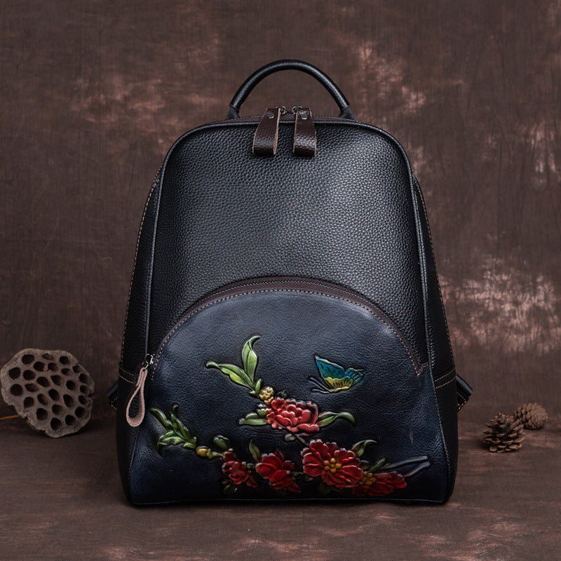 Top Layer Cowhide Large Capacity Straight Backpacks