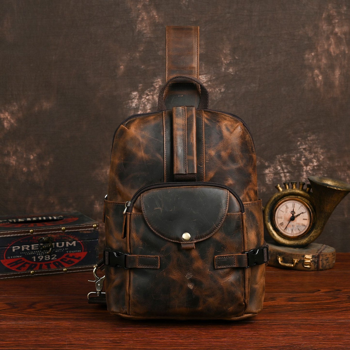 Men's First Layer Crazy Horse Leather Retro Inch Men's Messenger Bags
