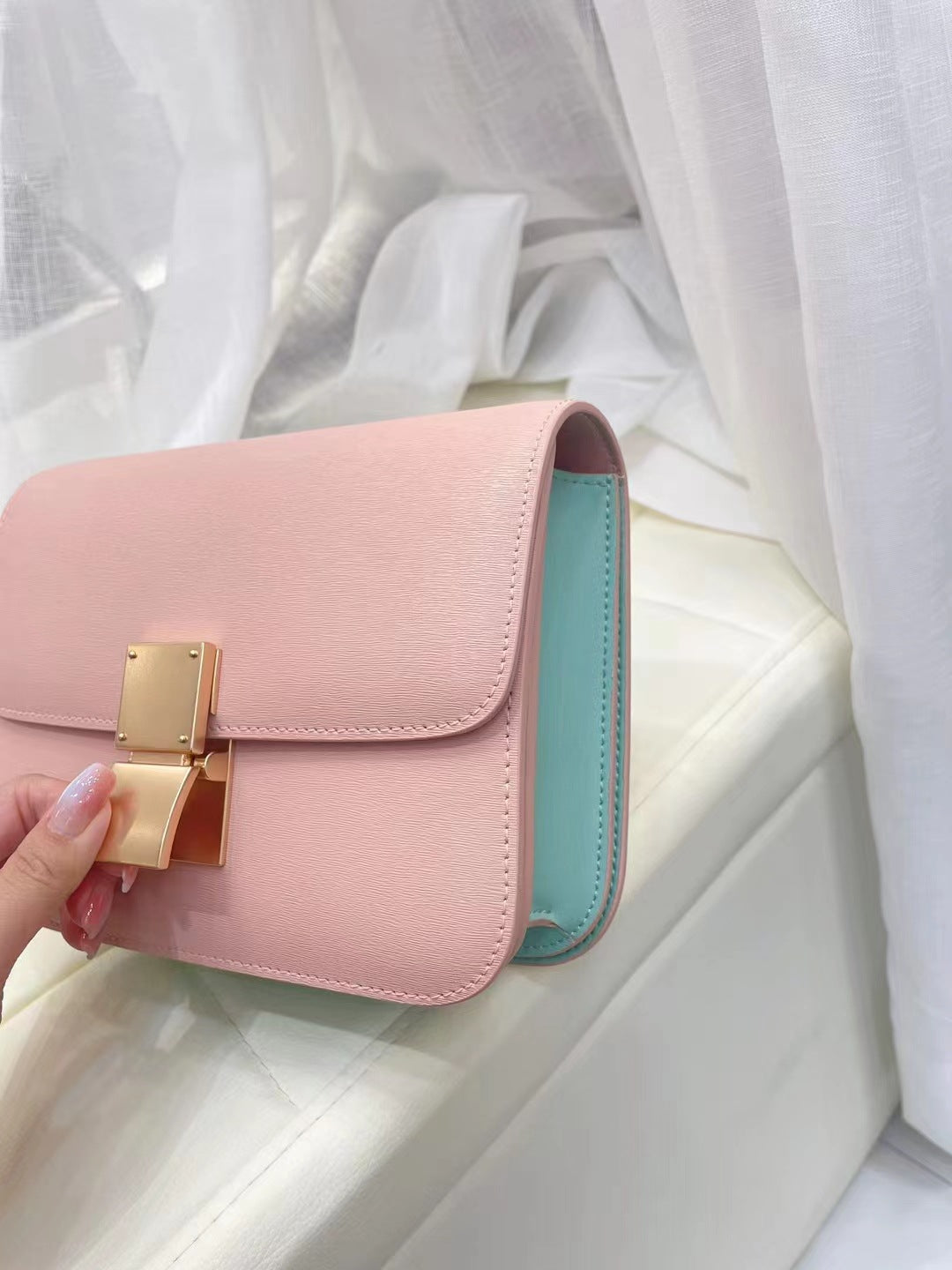 Women's Fashion Genuine Leather Hand Rub Grain Small Square Bags