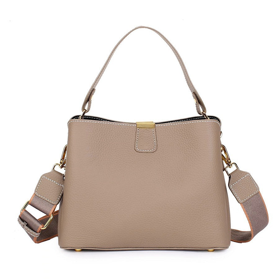 Women's Summer Portable Western Style Fashion Simple Genuine Leather First Bucket Bags