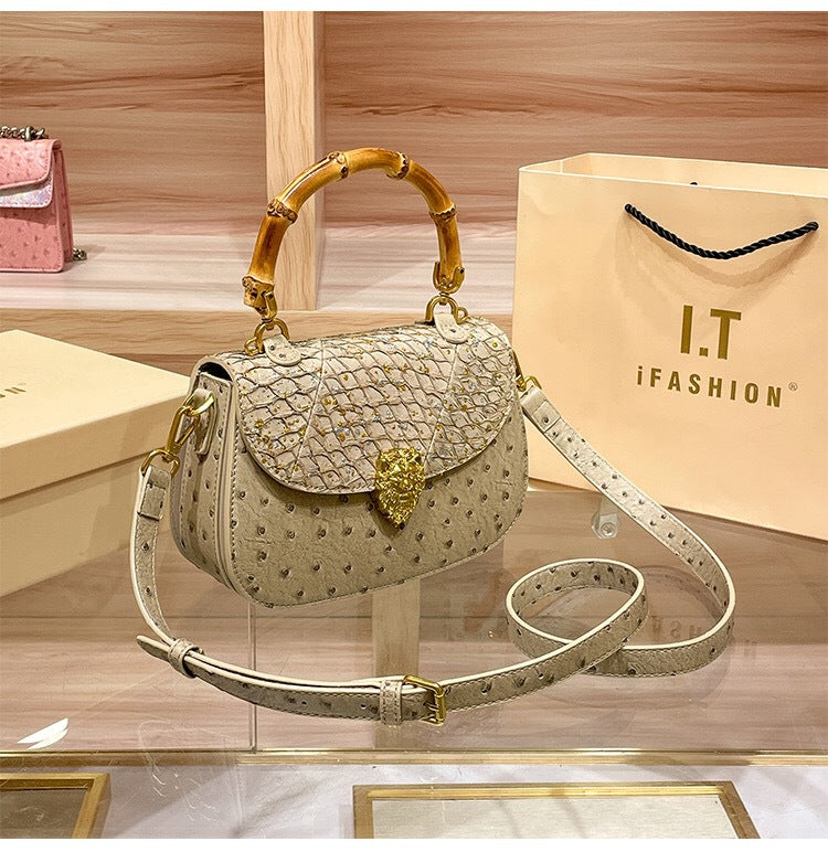 High-grade Genuine Leather Ostrich Grain Bamboo Crossbody Bags