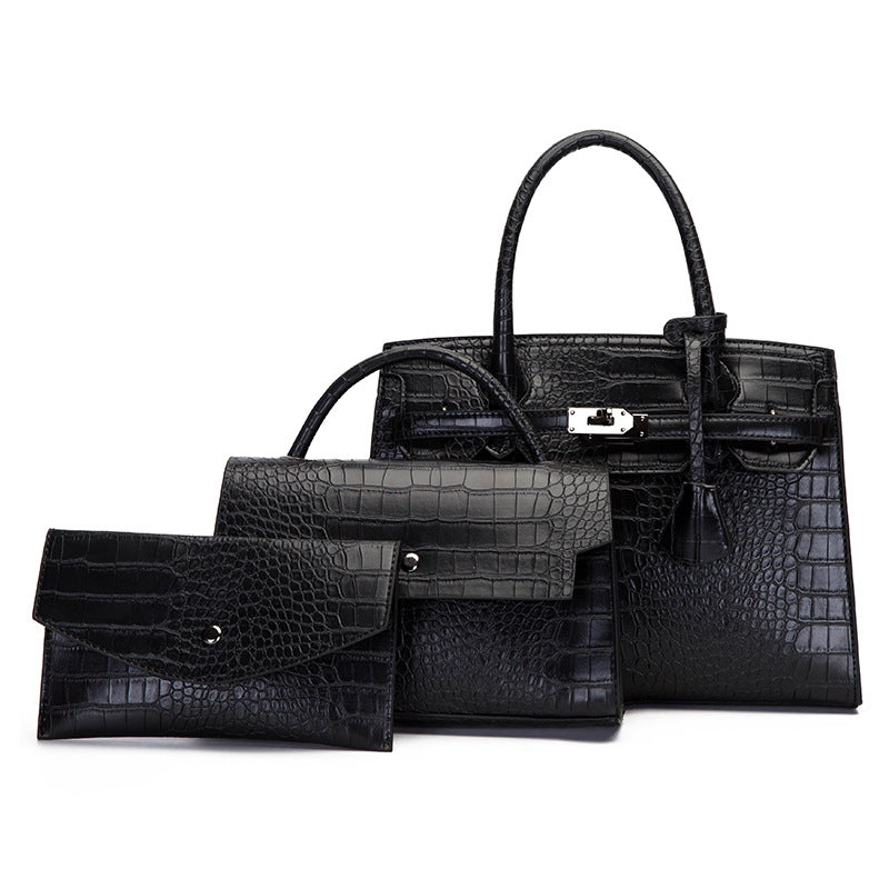 Women's Vintage Crocodile Pattern Three-piece Set Large Handbags