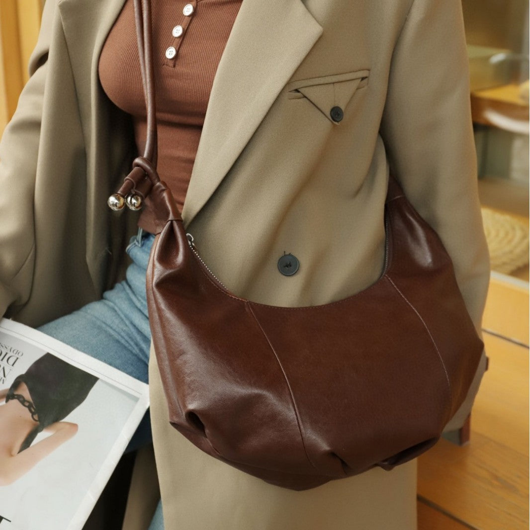 Women's Croissant Genuine Leather Underarm Commuter Large Shoulder Bags