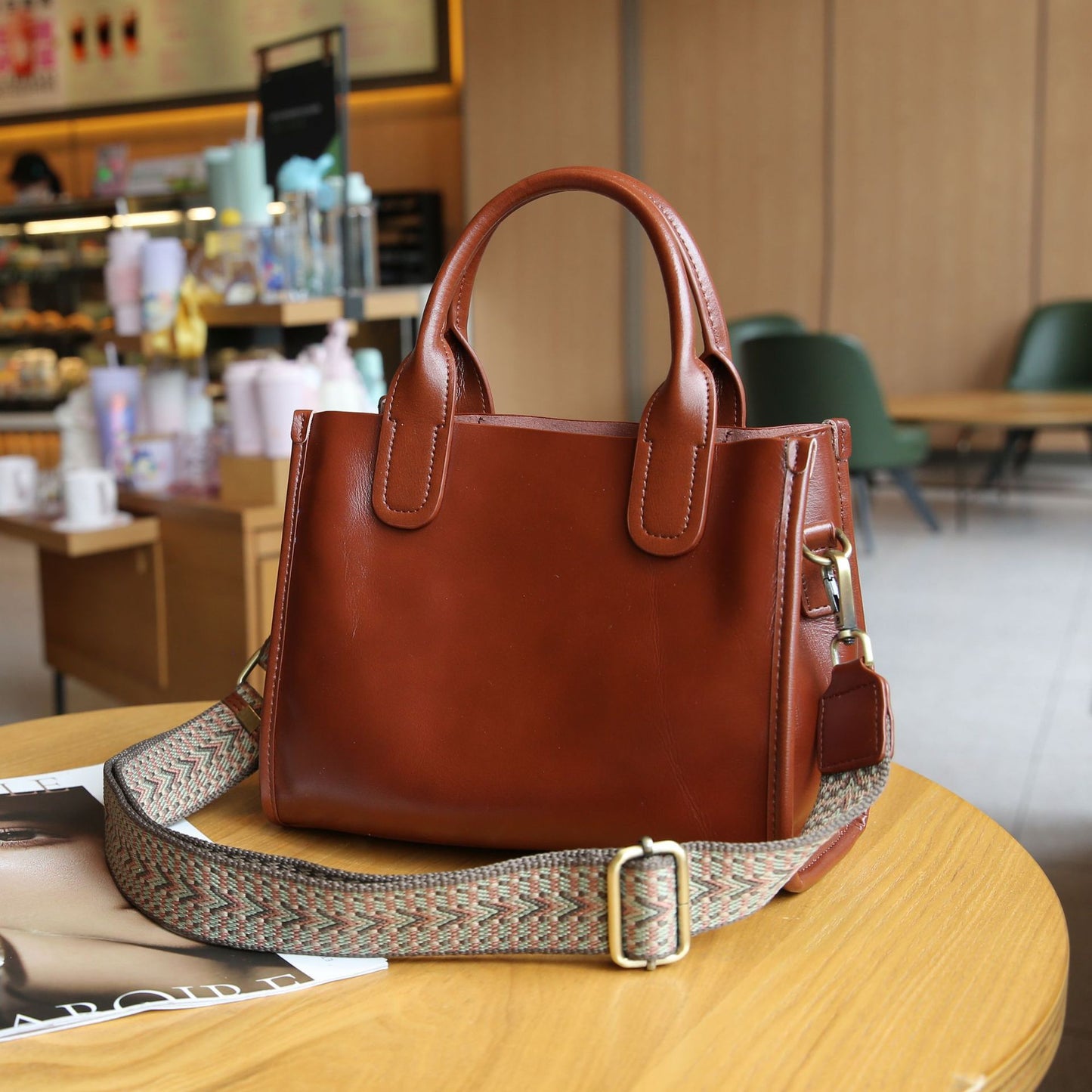 Women's Vegetable Tanned Leather Cow Portable Lady's Shoulder Bags