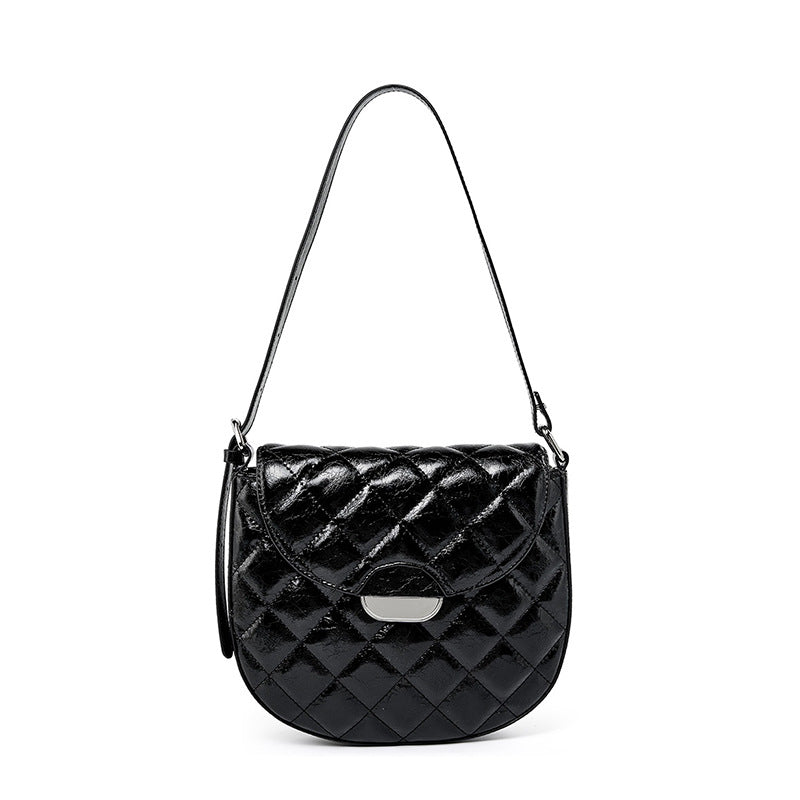 Women's Saddle High-grade Diamond Plaid Underarm Genuine Crossbody Bags