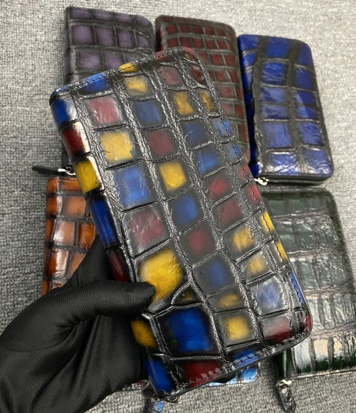 Men's Siamese Crocodile Fish Skin Fashion Trendy Clutch Long Men's Handbags