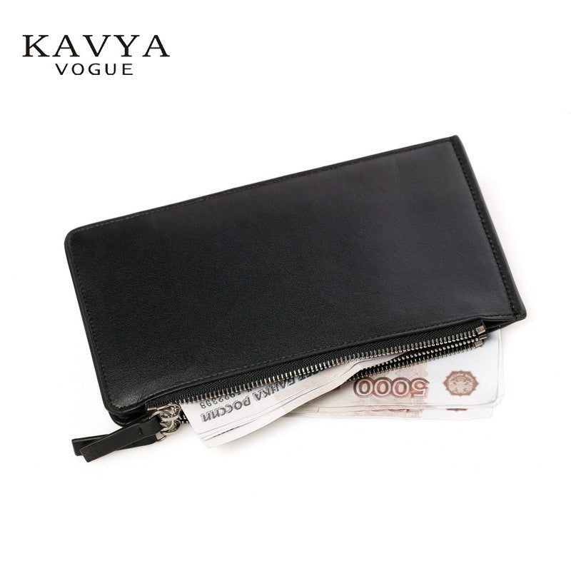 Men's Order Long Genuine Leather Clamp Double Zipper Card Holder