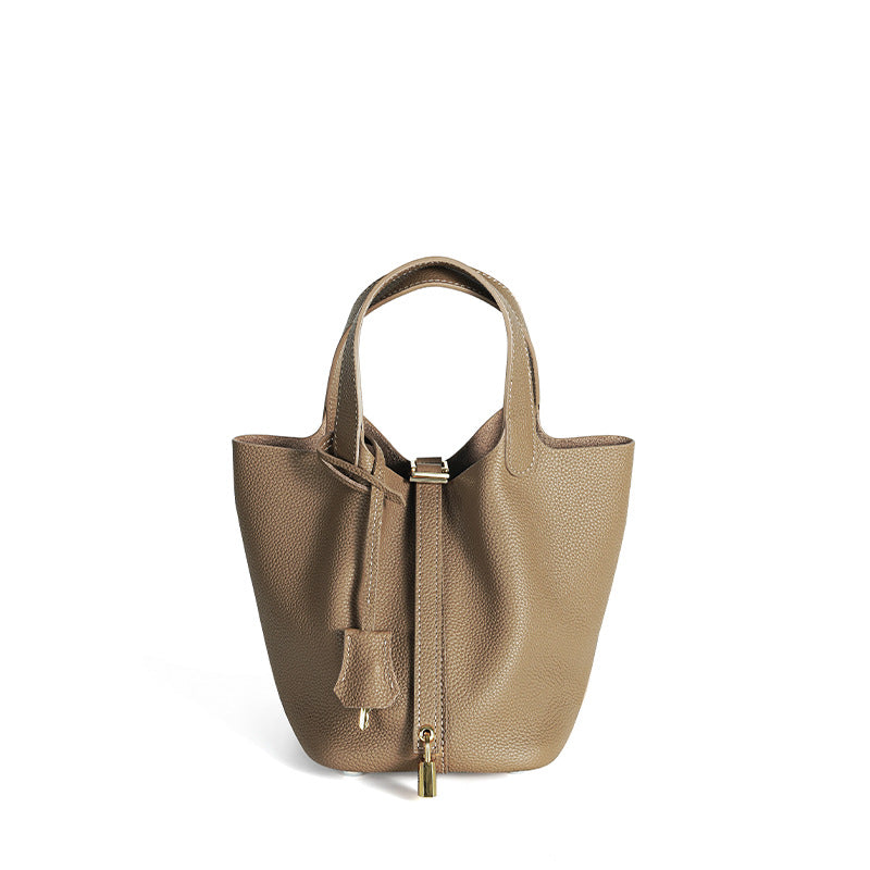 Women's High Quality Genuine Leather Vegetable Basket First Layer Cowhide Bucket Bags