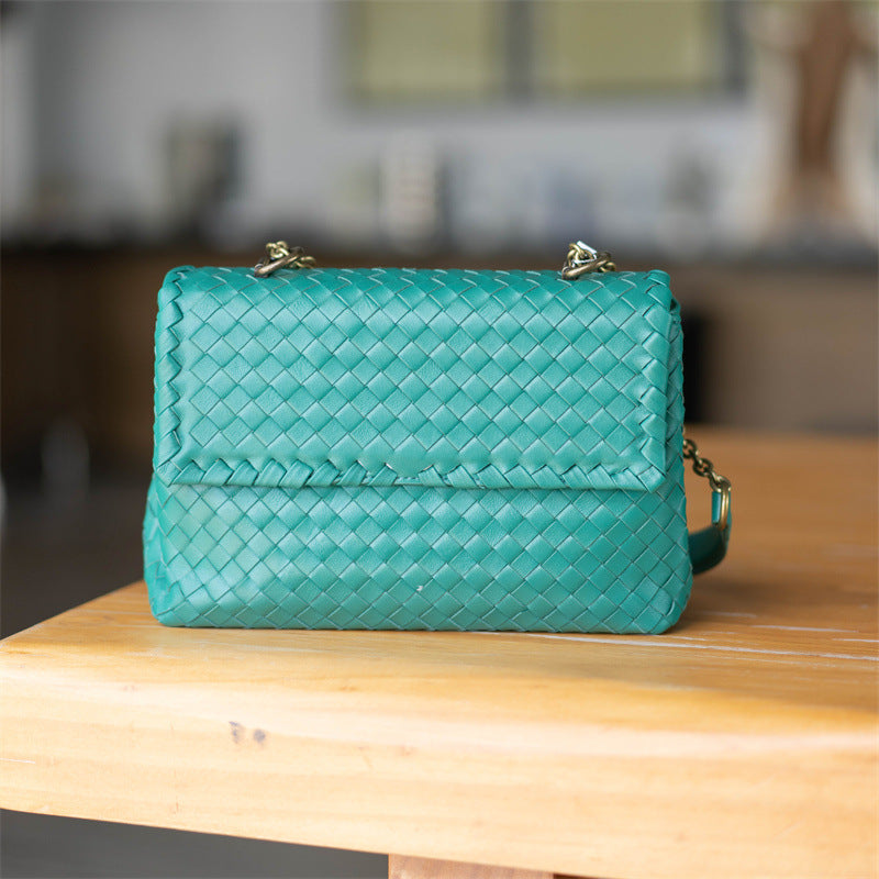 Woven Large Capacity Portable Genuine Leather Shoulder Bags