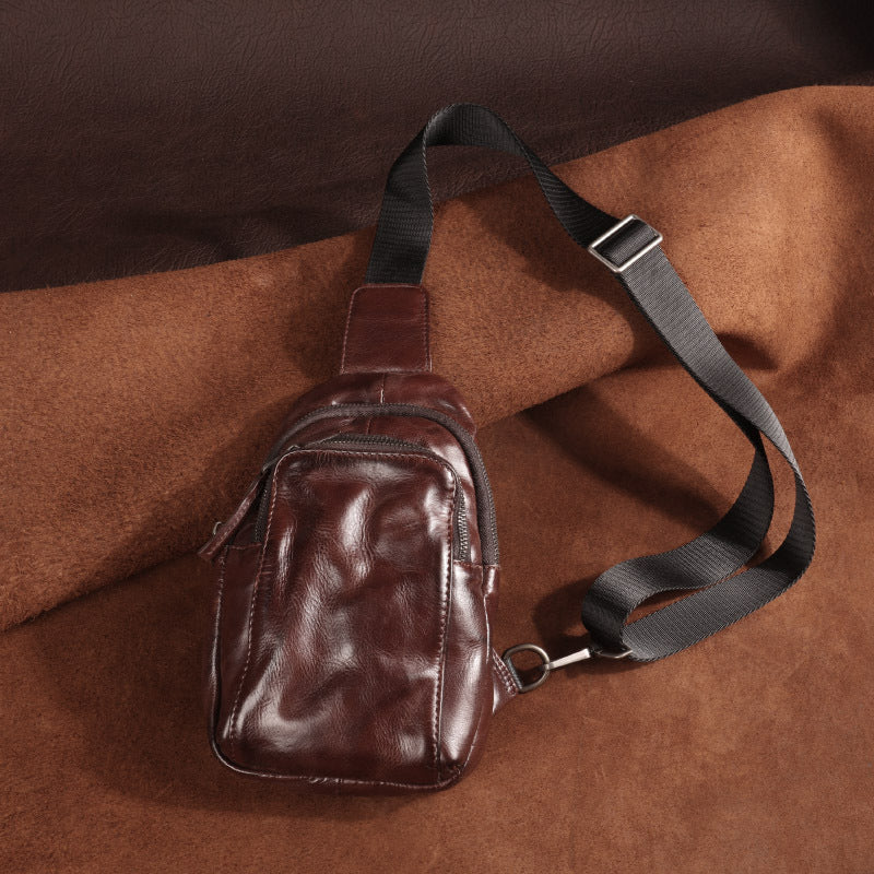 Men's First Layer Cowhide Retro Fashion Pleated Bags