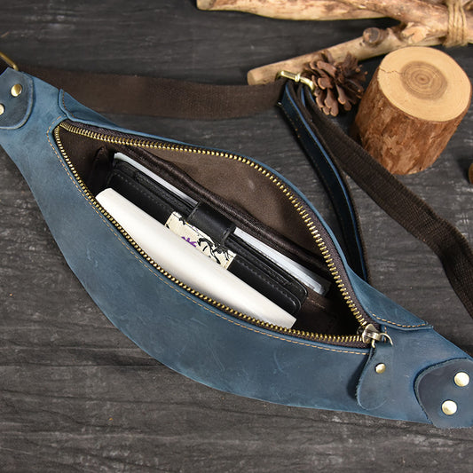 Women's & Men's & Retro Crazy Horse Leather Simple Fashion Genuine Men's Waist Packs