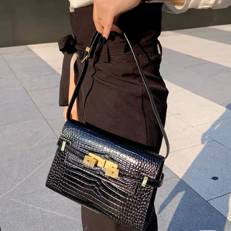 Women's Genuine Leather Cowhide Kelly Baguette Simple Shoulder Bags