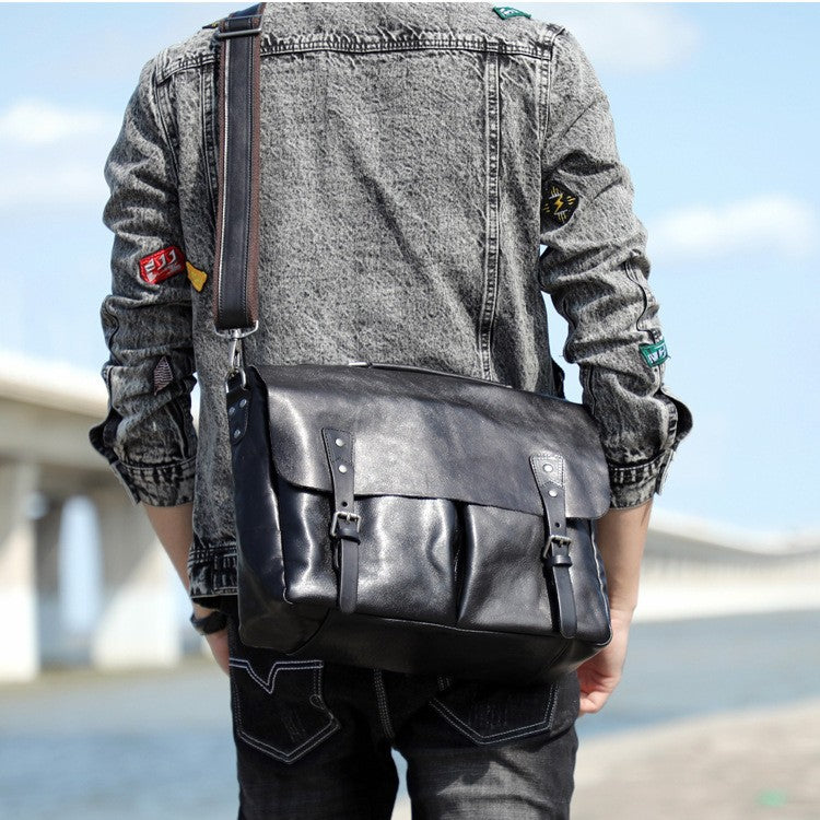 Men's First Layer Cowhide Leather Genuine Portable Men's Messenger Bags