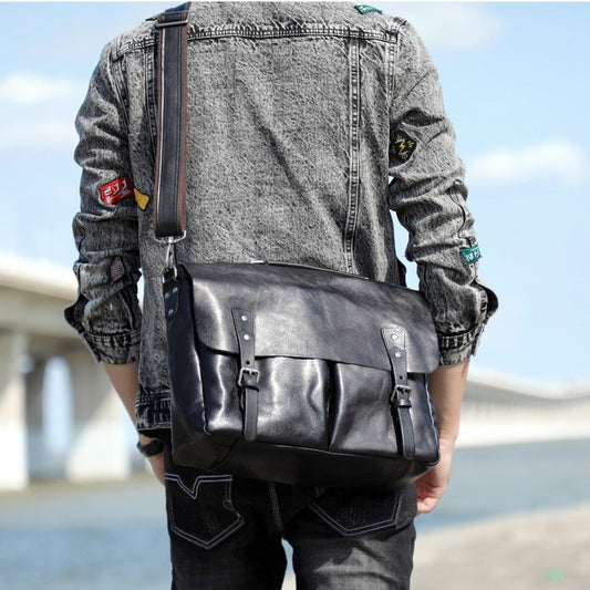 Men's First Layer Cowhide Leather Genuine Portable Men's Messenger Bags