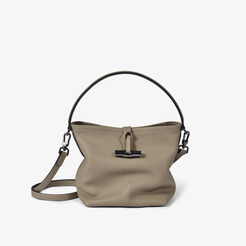 Women's Layer Cowhide Bamboo Niche Senior Family Bucket Bags