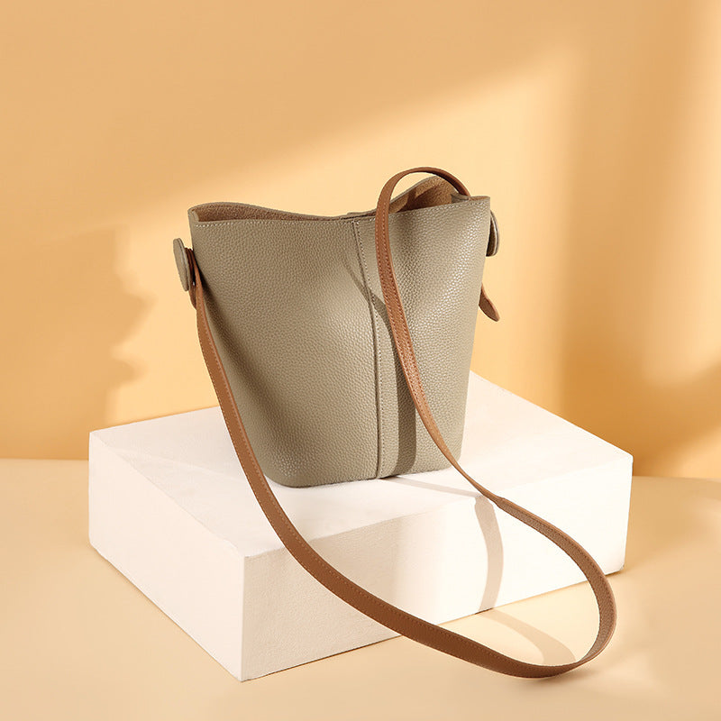 Women's First Layer Leather Simple Son Mother Bucket Bags