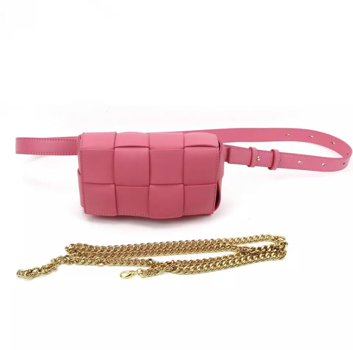 Authentic Leather Weave Female One Gold Bags