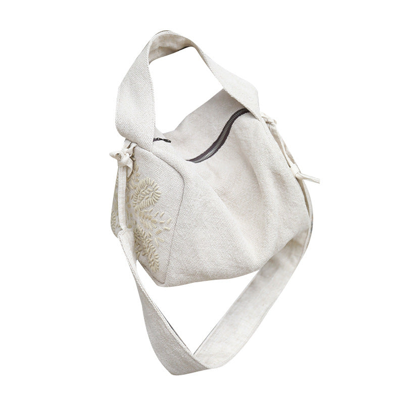 Women's Linen Handmade Embroidery Ethnic Style Canvas Shoulder Bags