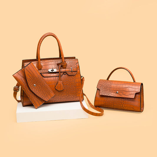 Women's Fashion Portable Three-piece Set Mother Crocodile Shoulder Bags