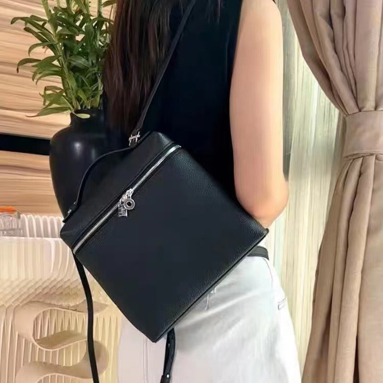 Capacity Genuine Leather Lunch Box Litchi Bucket Bags