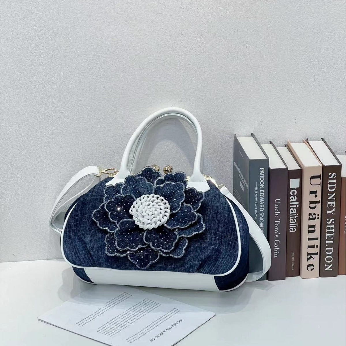 Women's New Fashionable High-grade Flower Denim Handbags