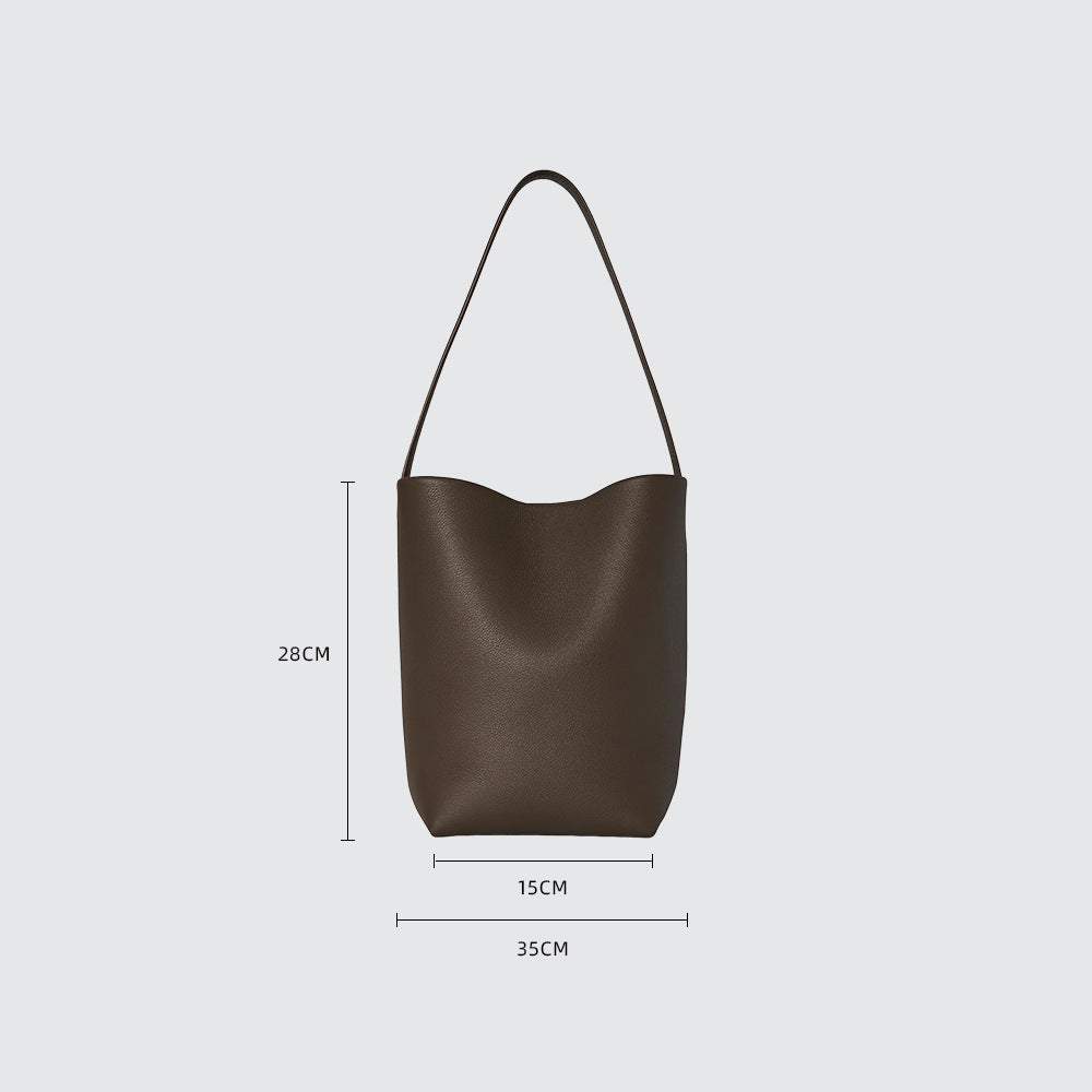 Cowhide Lychee Pattern Large Capacity Commuter Bucket Bags