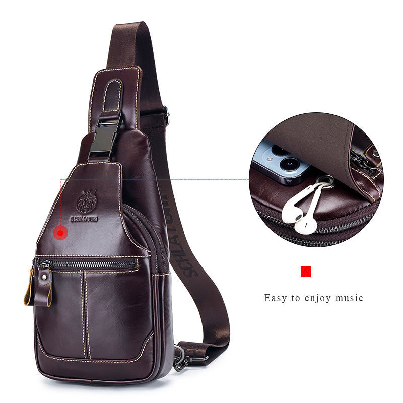 Men's Genuine Leather Retro First Layer Cowhide Men's Chest Bags