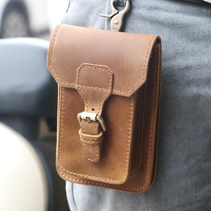 Men's Leather Construction Site First Layer Yellow Cowhide Vertical Of Men's Waist Packs