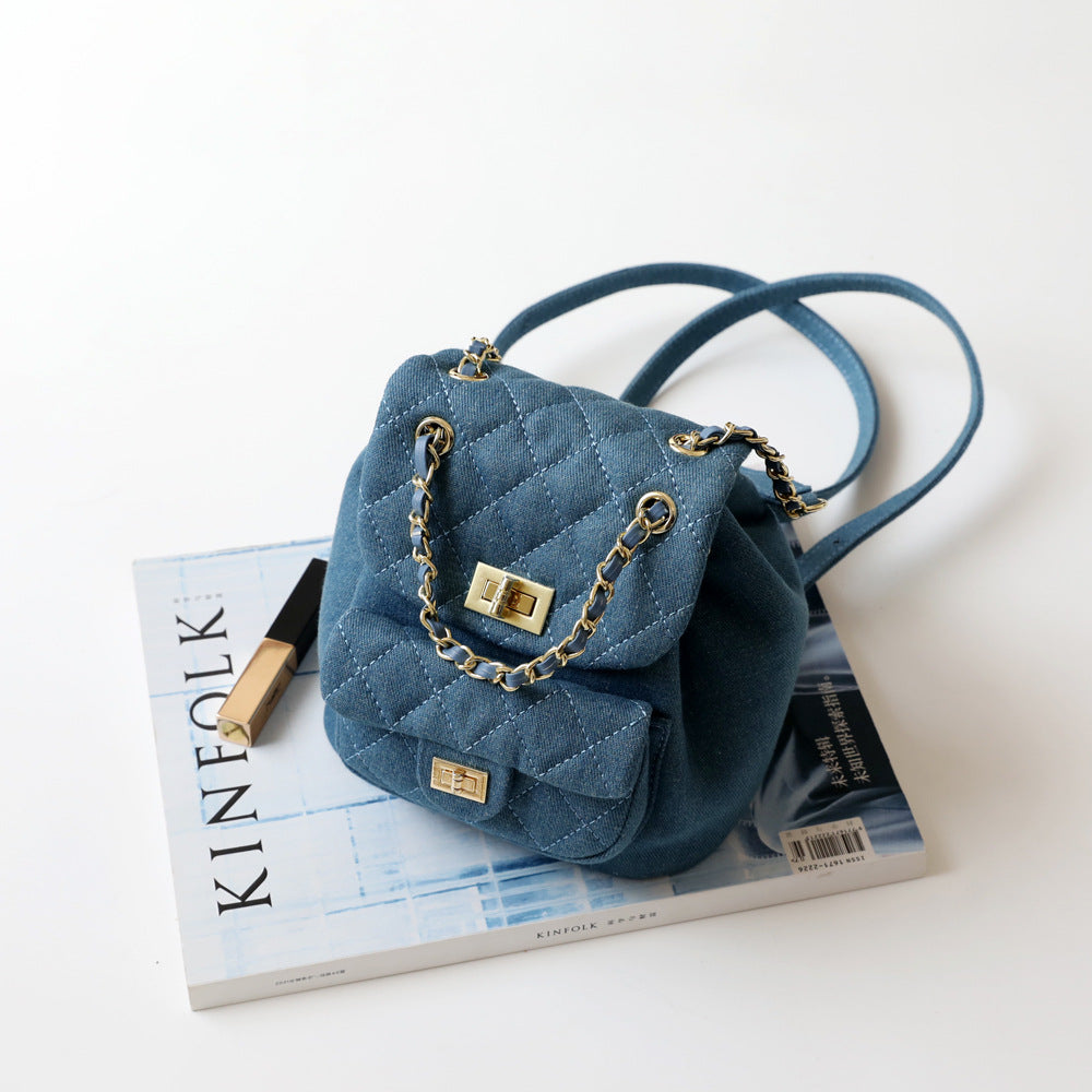 Style Soft First Layer Cowhide Diamond Chain Backpacks