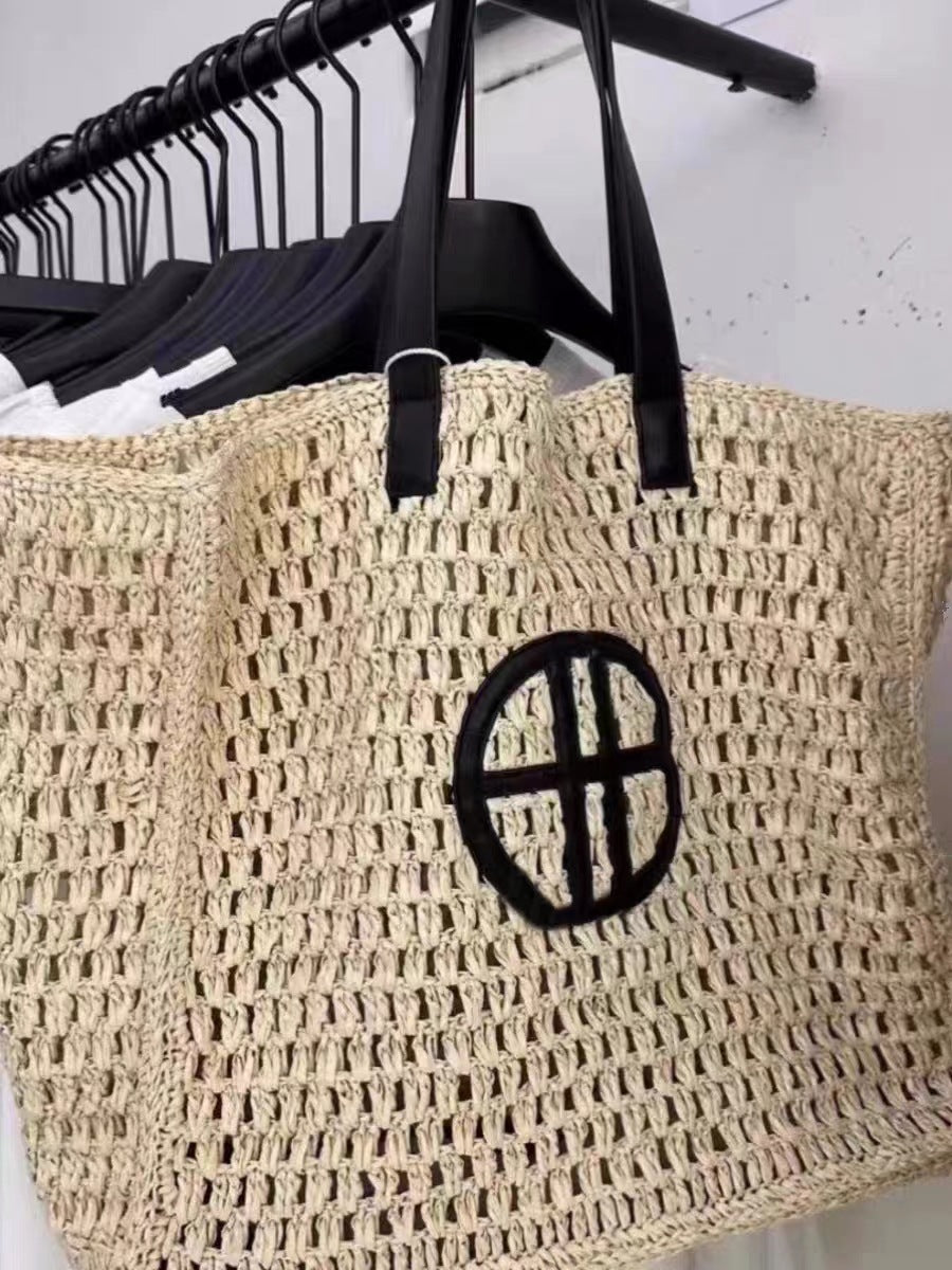 Fashion Straw Concave Design Contrast Color Tote Bags