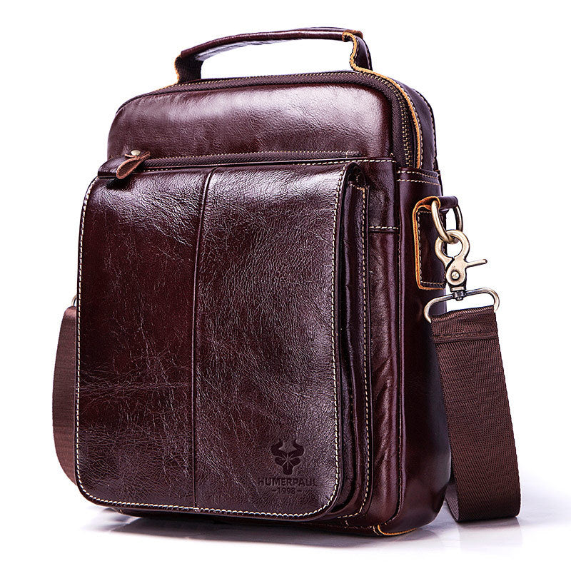 Men's Paul First Layer Cowhide Vertical Design Men's Messenger Bags