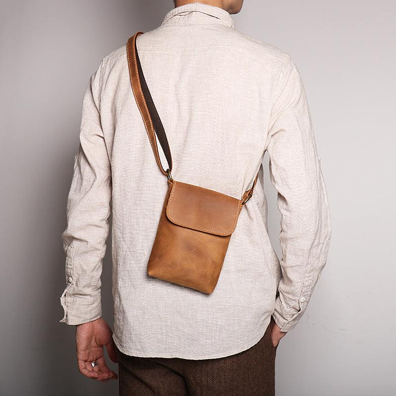 Men's Genuine Leather Crazy Horse Simple Cowhide Men's Shoulder Bags