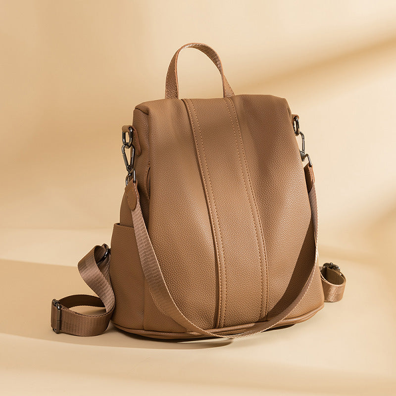Women's Fashion Fashionable College Soft Leather Backpacks