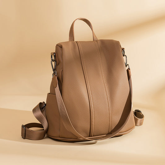 Women's Fashion Fashionable College Soft Leather Backpacks