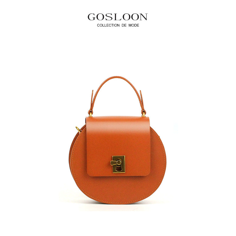 Gu Design Thick Cowhide Round Pie Crossbody Bags