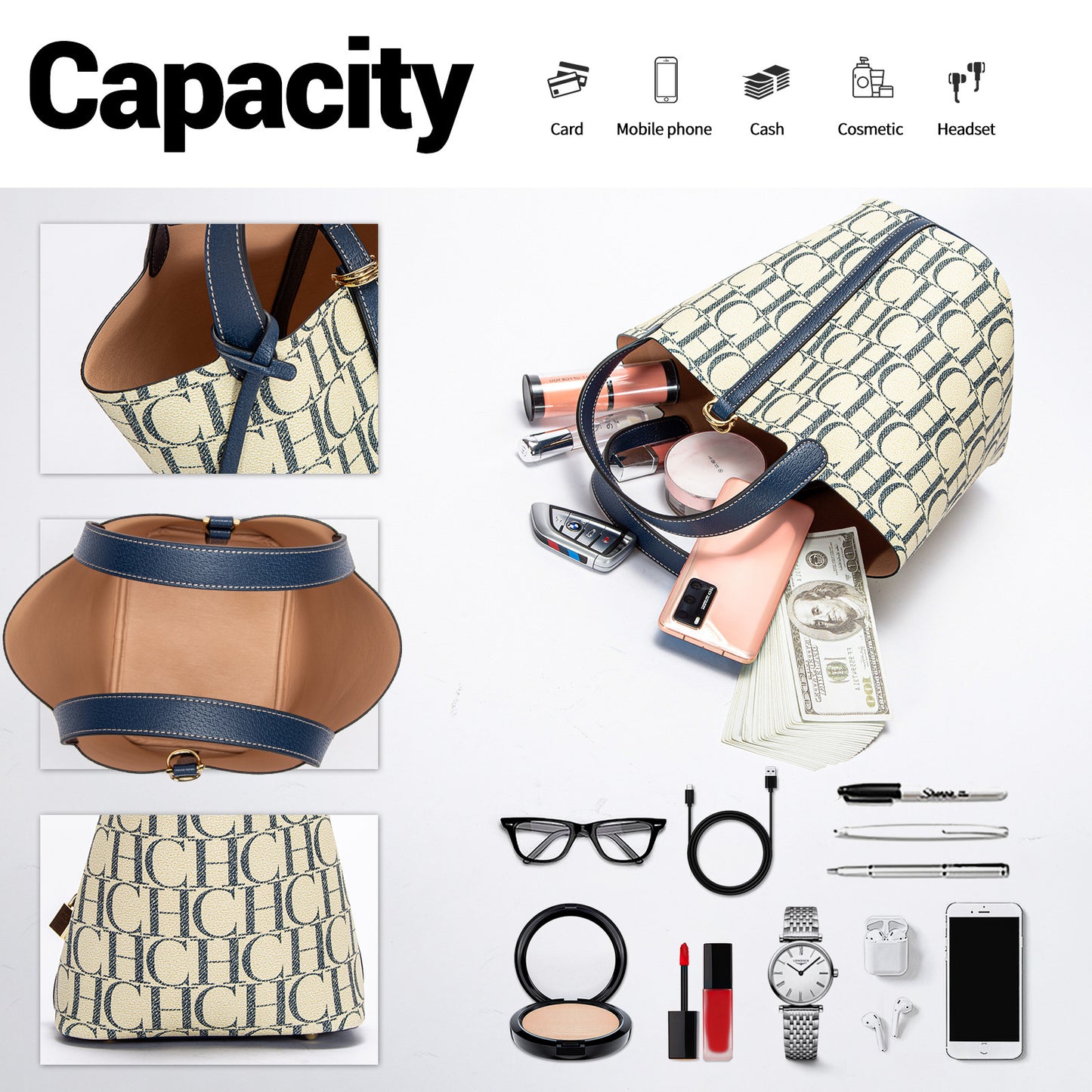 Women's Spring Fashion Letter Design Large Capacity Shoulder Bags