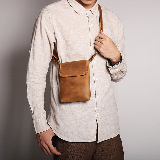 Men's Genuine Leather Crazy Horse Simple Cowhide Men's Shoulder Bags