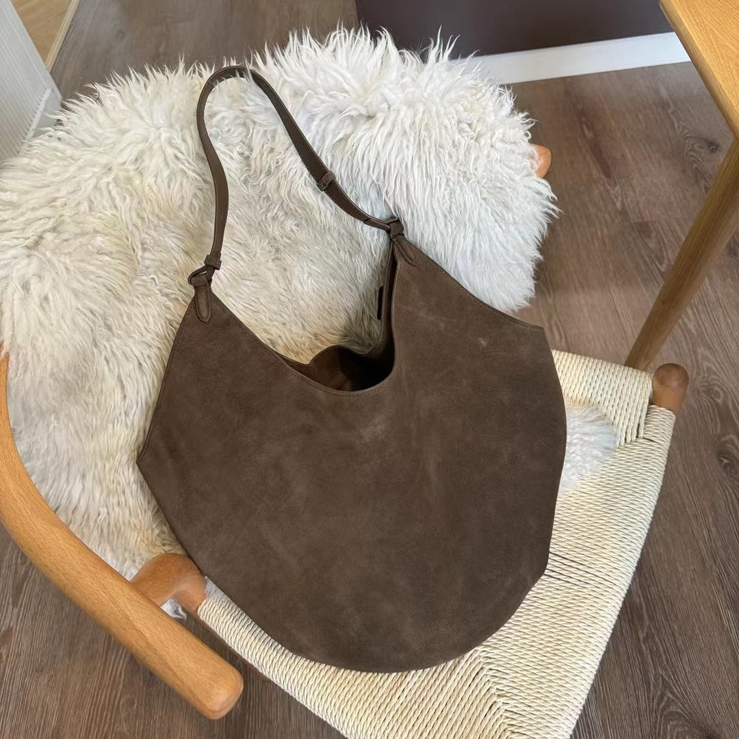 Women's Niche Designer Frosted Cowhide Large Capacity Bucket Bags