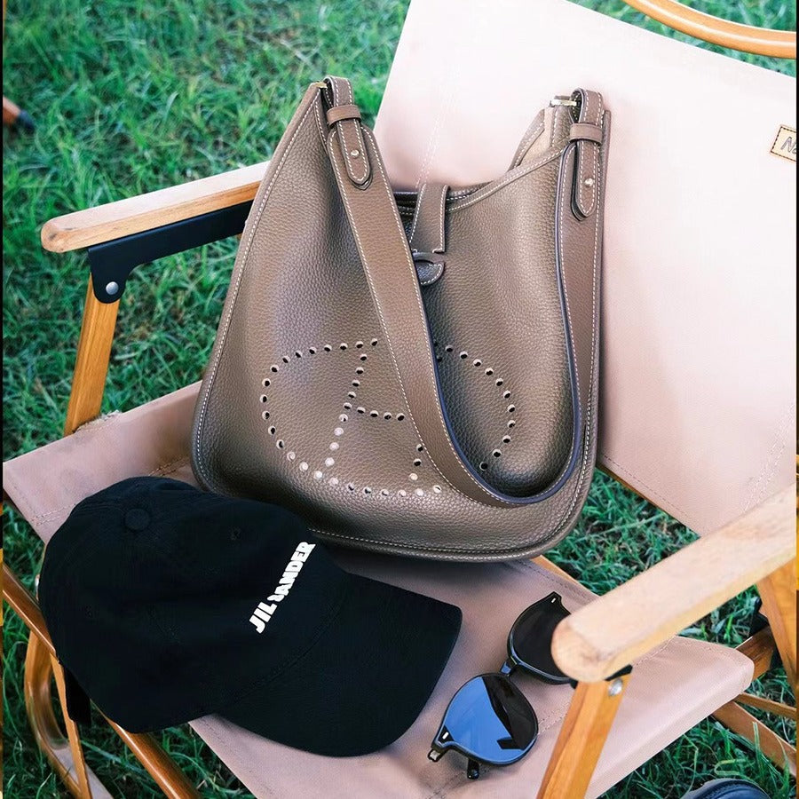 Women's First Layer Cowhide Genuine Leather Lychee Bucket Bags