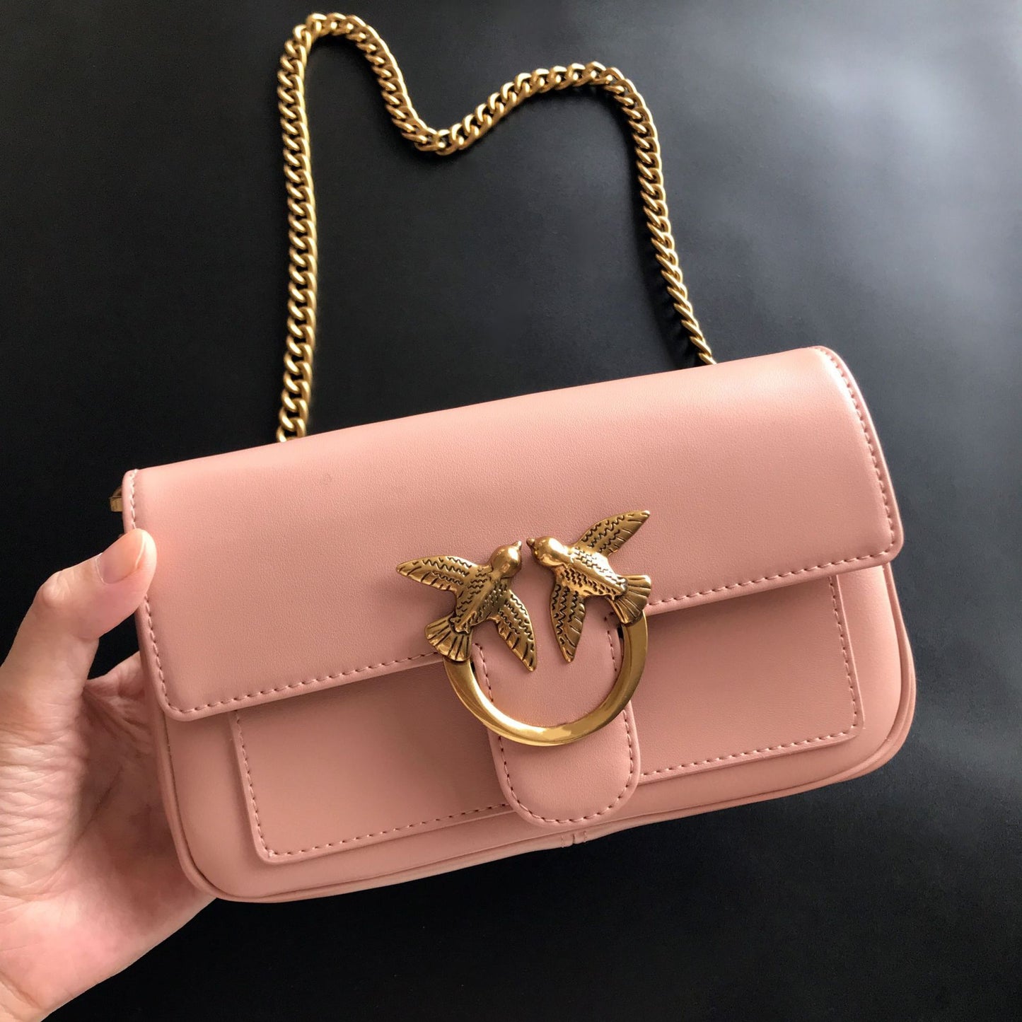 Women's High Quality Leather Rivets Chain Swallow Small Square Bags