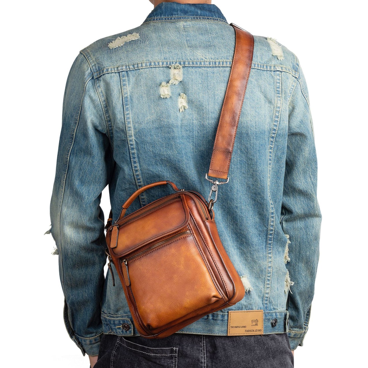 Men's Vegetable Tanning Leather Retro Daily Computer Men's Messenger Bags