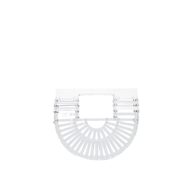 Women's Fashion Simple Style Transparent Cutout Basket Acrylic Semicircle Hollow Shoulder Bags