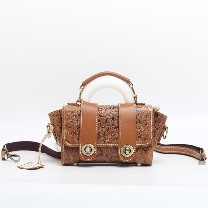 Women's Genuine Leather Fashionable Embossed Top Layer Handbags